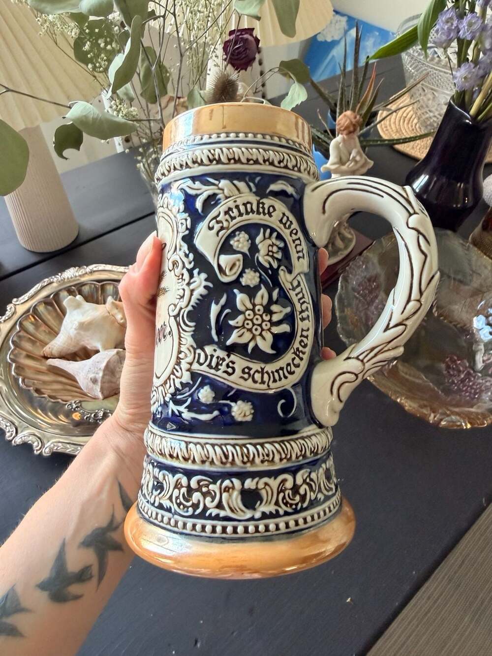 Ceramarte Olympia Beer Stein Vintage Blue and White Made in Brazil